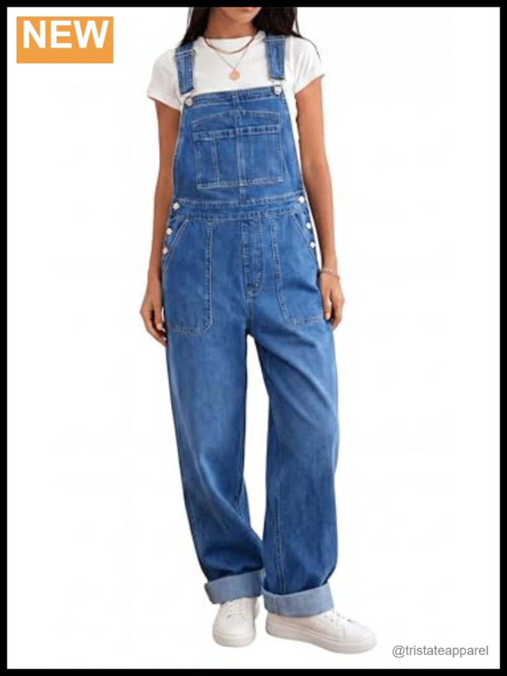 Straight Leg Denim Overalls Adjustable Strap Bib Jumpsuit
